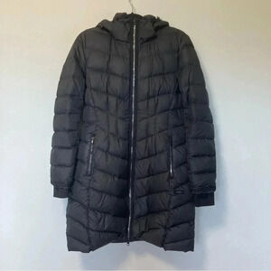Athleta down puffer faux fur  hood black jacket